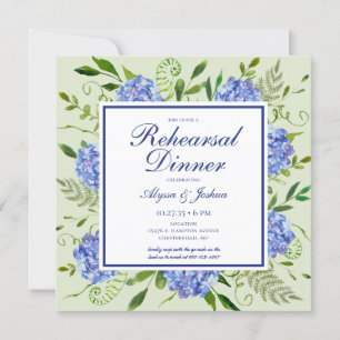Invitation Bleu Hydrangea QR Code Dîner de répétition