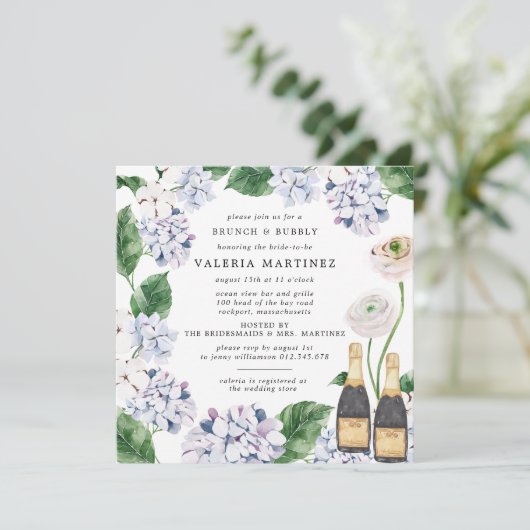 Invitation Bleu Hydrangea Rose blanche Brunch (Debout devant)