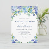 Invitation Bleu Hydrangea Verdure Aquarelle Bridal Déjeuner (Debout devant)
