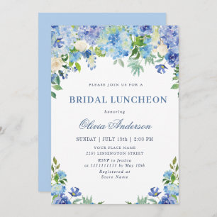 Invitation Bleu Hydrangea Verdure Aquarelle Bridal Déjeuner