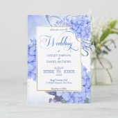 Invitation Bleu hydrangeas élégant mariage à fleurs (Debout devant)