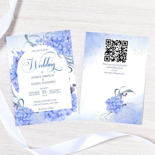 Invitation Bleu hydrangeas élégant mariage à fleurs
