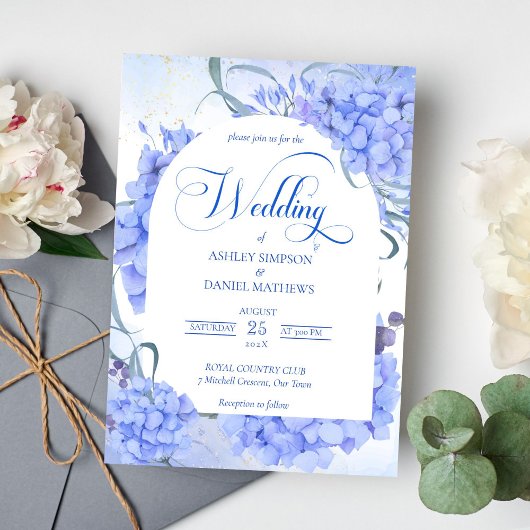 Invitation Bleu hydrangeas élégant mariage à fleurs