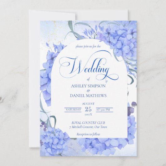 Invitation Bleu hydrangeas élégant mariage à fleurs (Devant)