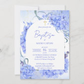 Invitation Bleu hydrangée élégante arche fleurie baptême (Devant)