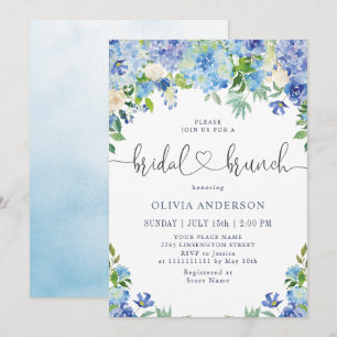 Invitation Bleu Hydrangée Verdure Aquarelle Brunch nuptial
