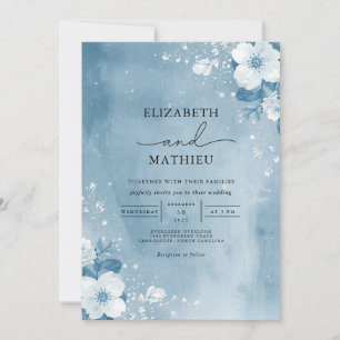 Invitation Bleu Icy Mariage de gel botanique