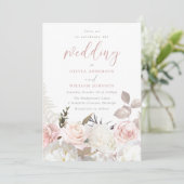 Invitation Bleu Jardin et Mariage Floral blanc (Debout devant)