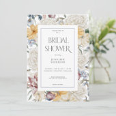 Invitation Bleu Jaune & Blanc Floral Fête des mariées Blanche (Debout devant)