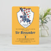 Invitation Bleu Jaune Bleu Moyen Age Monté Fleurs de Chevalie (Debout devant)