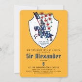 Invitation Bleu Jaune Bleu Moyen Age Monté Fleurs de Chevalie (Devant)