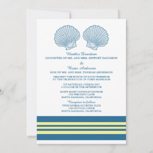 Invitation Bleu Jaune Coquillages Nautiques Mariage Invite