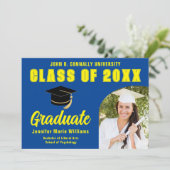Invitation Bleu Jaune Graduate Photo 2025 Graduation Party (Debout devant)
