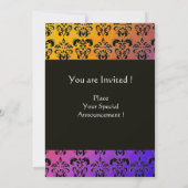 Invitation BLEU JAUNE VIOLET NOIR DAMAS MONOGRAMME, blanc (Dos)
