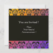Invitation BLEU JAUNE VIOLET NOIR DAMASK MONOGRAM, blanc (Dos)