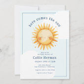 Invitation Bleu Jaune Voici le Baby shower garçon Fils (Devant)