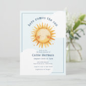 Invitation Bleu Jaune Voici le Baby shower garçon Fils (Debout devant)