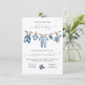Invitation Bleu Jean Baby Denim Baby shower (Debout devant)