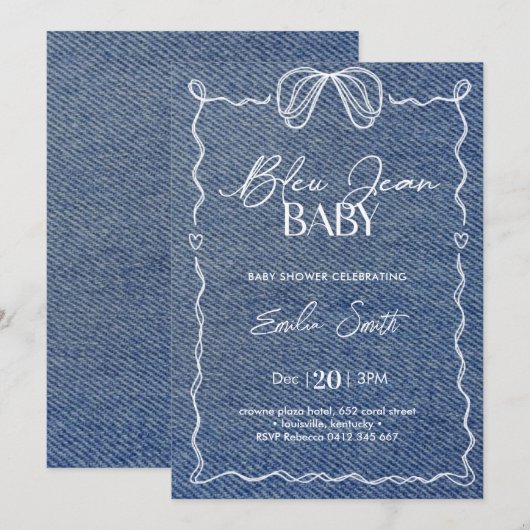 Invitation Bleu Jean Baby Denim Douche (Devant / Derrière)