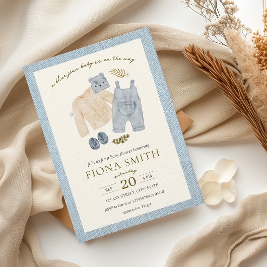 Invitation Bleu Jean Baby shower Denim Vêtements de garçon