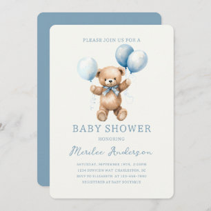 Invitation Bleu Jouet ours Bébé Baby shower garçon