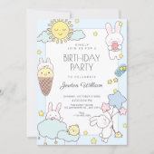 Invitation Bleu joyeux anniversaire mignon (Devant)