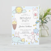 Invitation Bleu joyeux anniversaire mignon (Debout devant)