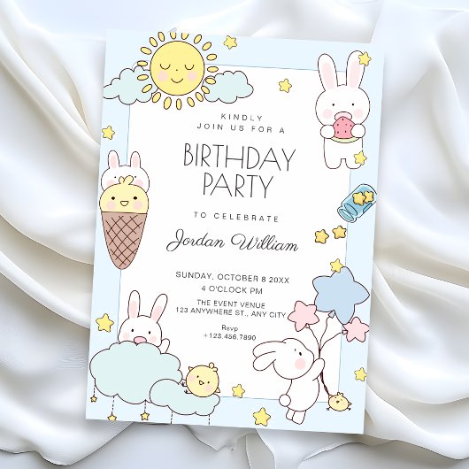 Invitation Bleu joyeux anniversaire mignon
