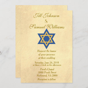 Invitation Bleu juif et étoile d'or de David Mariage