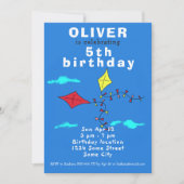 Invitation Bleu Kites dessin Anniversaire de enfant partie In (Devant)