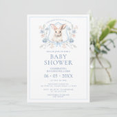 Invitation Bleu Lapin de Pâques Crest Floral Baby Boy Douche (Debout devant)