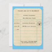 Invitation Bleu Library Card Anniversaire (Devant)