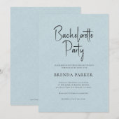 Invitation Bleu Lin Simple Noir Script Bachelorette (Devant / Derrière)