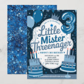Invitation Bleu Little Mr. Threenager pour Garçon (Devant / Derrière)