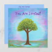 Invitation Bleu lunatique d'art de paysage de petit arbre (Devant / Derrière)