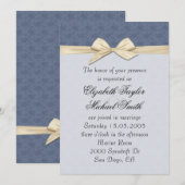 Invitation Bleu Luxe Elegant Damask Ribbon Wedding Invite (Devant / Derrière)