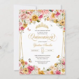 Invitation Bleu luxuriant élégant papillon floral Quinceanera