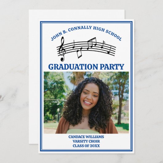 Invitation Bleu Lycée Chorale Photo Graduation Party (Devant / Derrière)