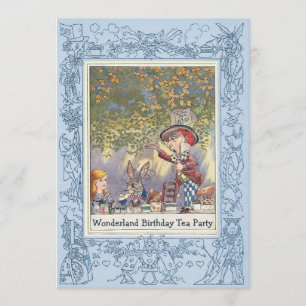Invitation Bleu Mad Hatter's Wonderland Tea Party