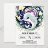 Invitation Bleu magique sous la mer Dauphin Anniversaire (Devant / Derrière)