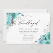 Invitation Bleu Magique Turquoise Aqua Roses Floral Mariage (Devant)