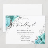 Bleu Magique Turquoise Aqua Roses Floral Mariage