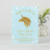 Invitation Bleu Magique Unicorne Baby shower d'hiver Invitati (Debout devant)