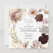Invitation Bleu magnifique et Rose aquarelle Mariage Floral (Devant)