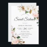 Invitation Bleu magnifique & Fleurs blanches doux 16<br><div class="desc">Magnifique Blush & White Flowers Sweet 16 Invitation Voir la collection correspondante dans Niche and Nest Store</div>