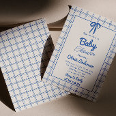 Invitation Bleu Main Tirée Bow En vichy Baby shower garçon