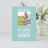 Invitation Bleu Manger Boire Être Marié Photo Mariage RSVP (Debout devant)