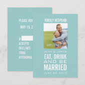 Invitation Bleu Manger Boire Être Marié Photo Mariage RSVP (Devant / Derrière)
