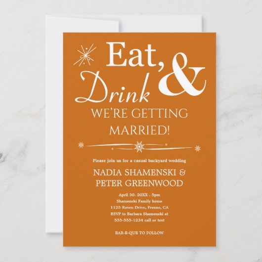 Invitation Bleu Manger Boisson Se Marier Mariage Décontracté (Devant)