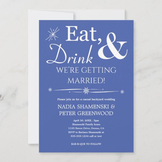 Invitation Bleu Manger Boisson Se Marier Mariage Décontracté (Devant)